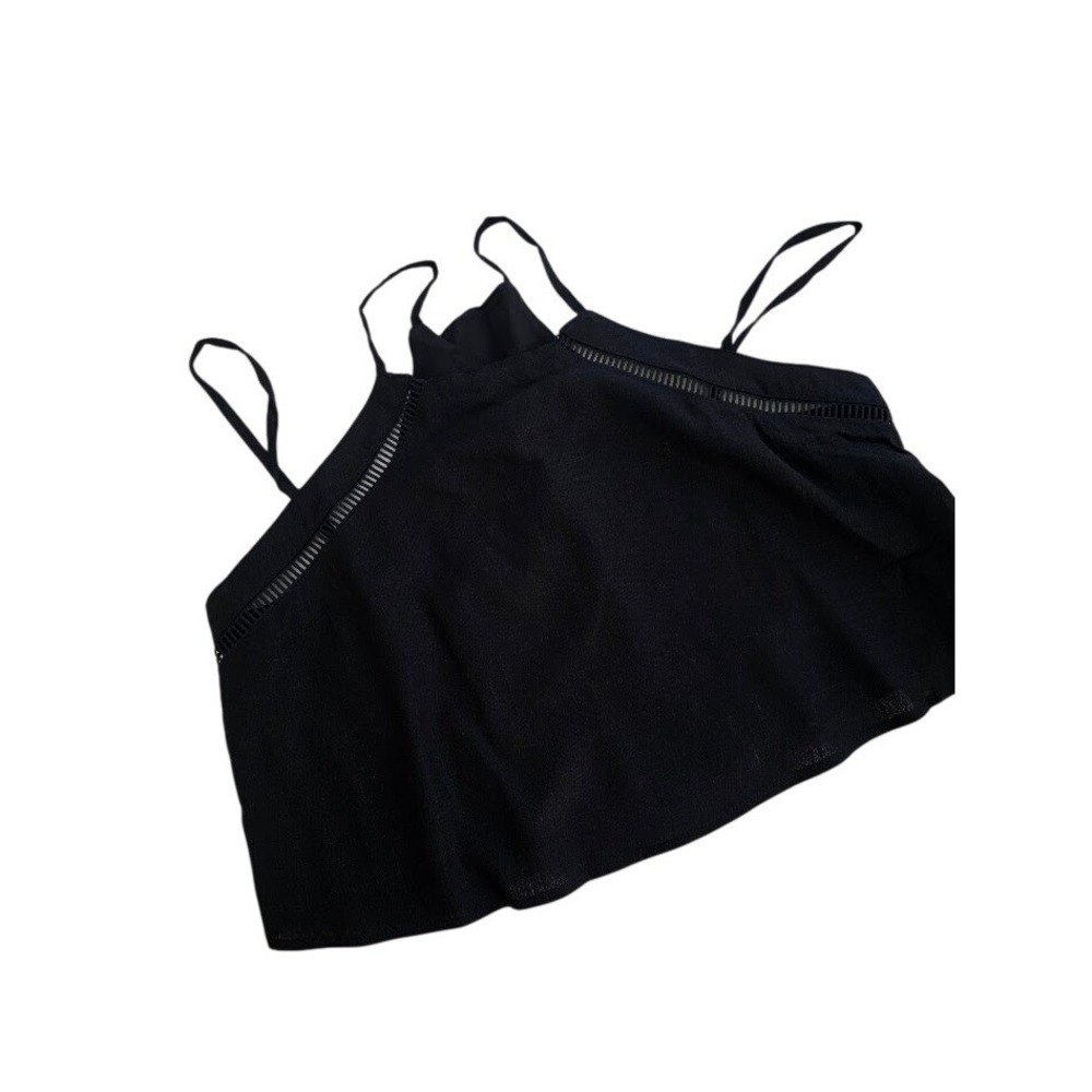 Halara Cami Tank Top Womens M Black High‎ Neck Ladder Cutout Cropped Athletic
